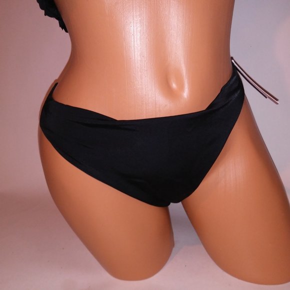 Victoria‎ Secret Swim Bikini 38C Top XL Bottom Black Solid Scallop Trim Lightly - Picture 6 of 10